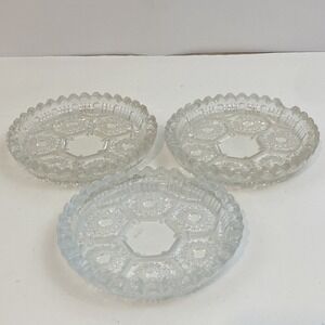 Set of 3 Vintage Sunburst Diamond Crystal Ashtray Coaster Made in Italy 4.5 Inch